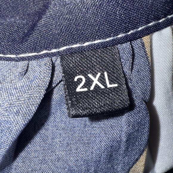 Polyester Blue/Tan/Cream Striped Bow Tie Shoulder Blouse XXL - Picture 2 of 7